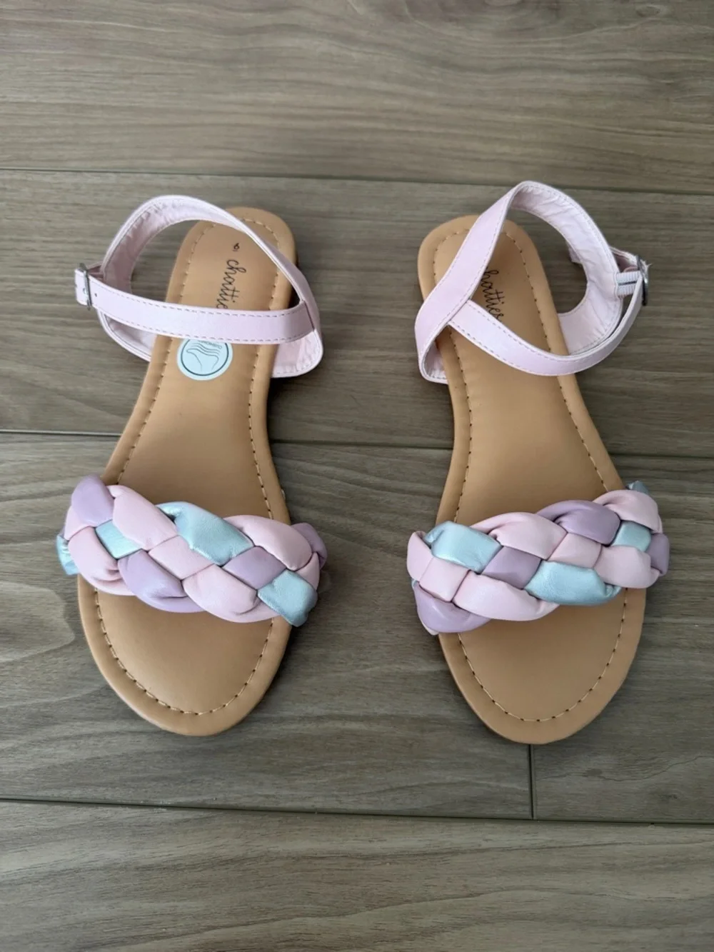 Braided Pastel Pink & Light Blue Ankle Strap Sandals